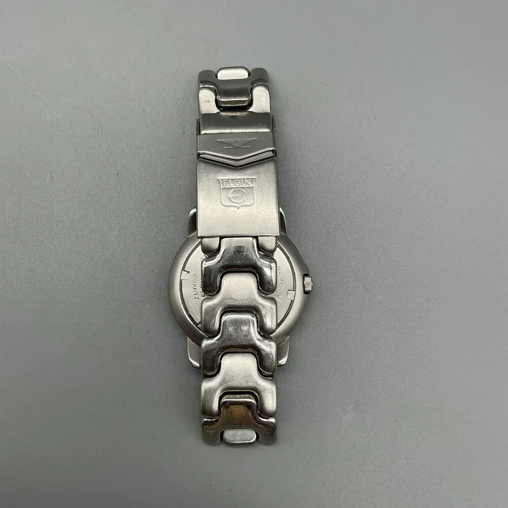 Vtg Elgin Unisex Watch 35mm Black Dial Stainless Multifunction New Battery 6.5